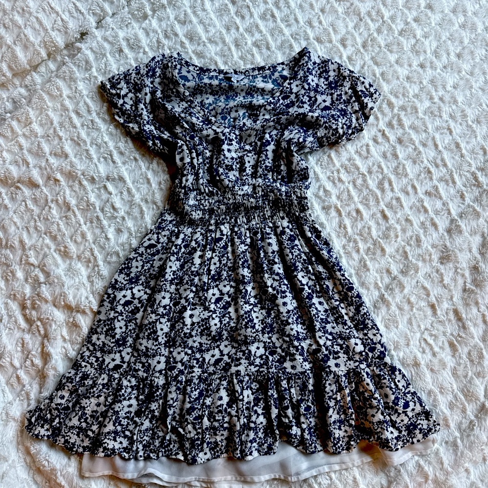 Floral Blue and White Kids Dress
